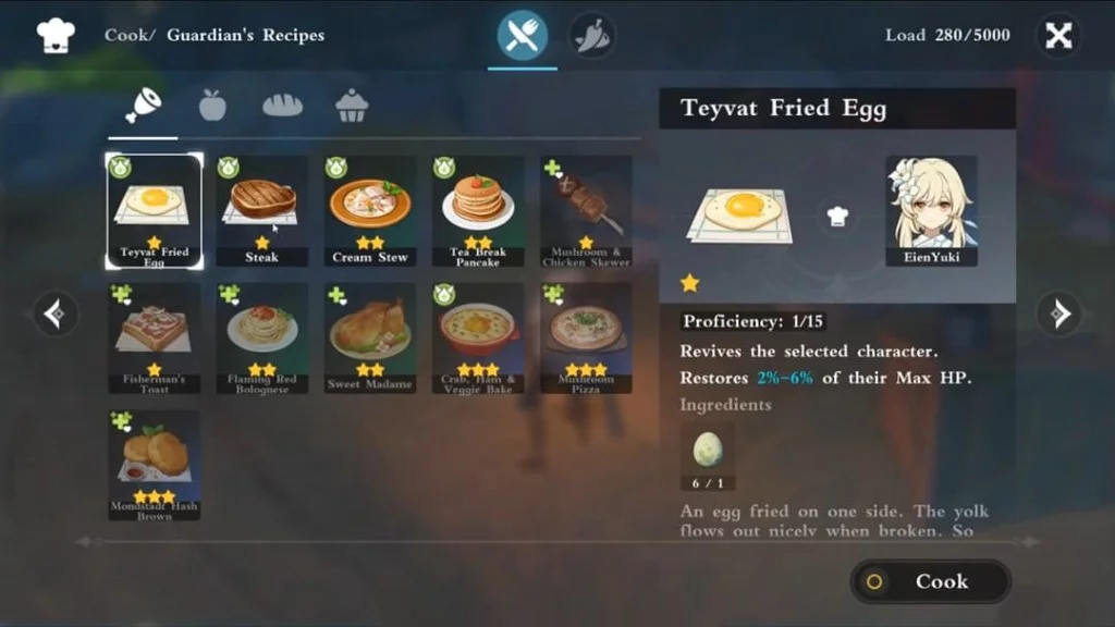 genshin impact recipe bird egg
