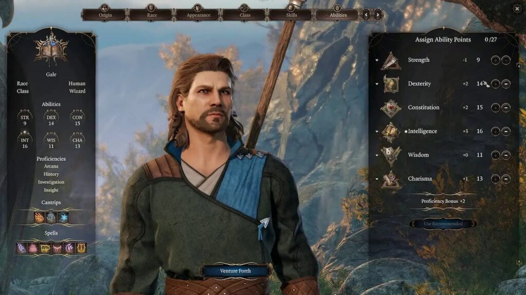 Gale's Starting Stats and Class Features